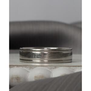 Tiffany & Co PT950 Double Milgrain Band Ring 14G / Sz 10/ 6mm